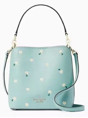 Kate Spade Mint Daisy Embroidered Leather Shoulder Bag